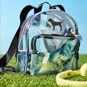 Mini Pink holographic clear backpack